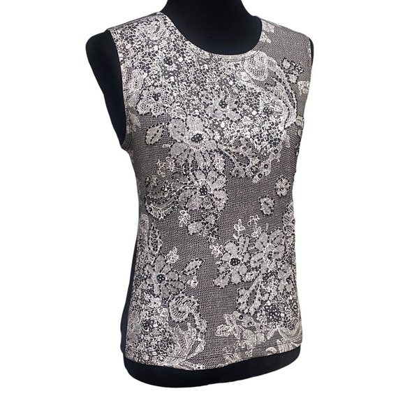 Lapis Beaded Sequin Floral Sleeveless Top Black White Party Y2K Large - Picture 2 of 8